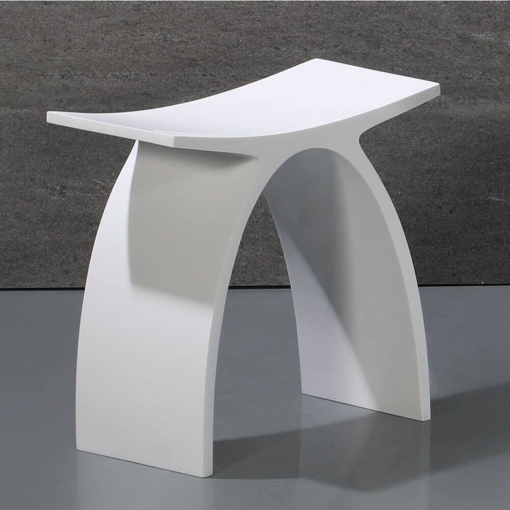 Angle. Alfi - Arched White Matte Solid Surface Resin Bathroom / Shower Stool - White.