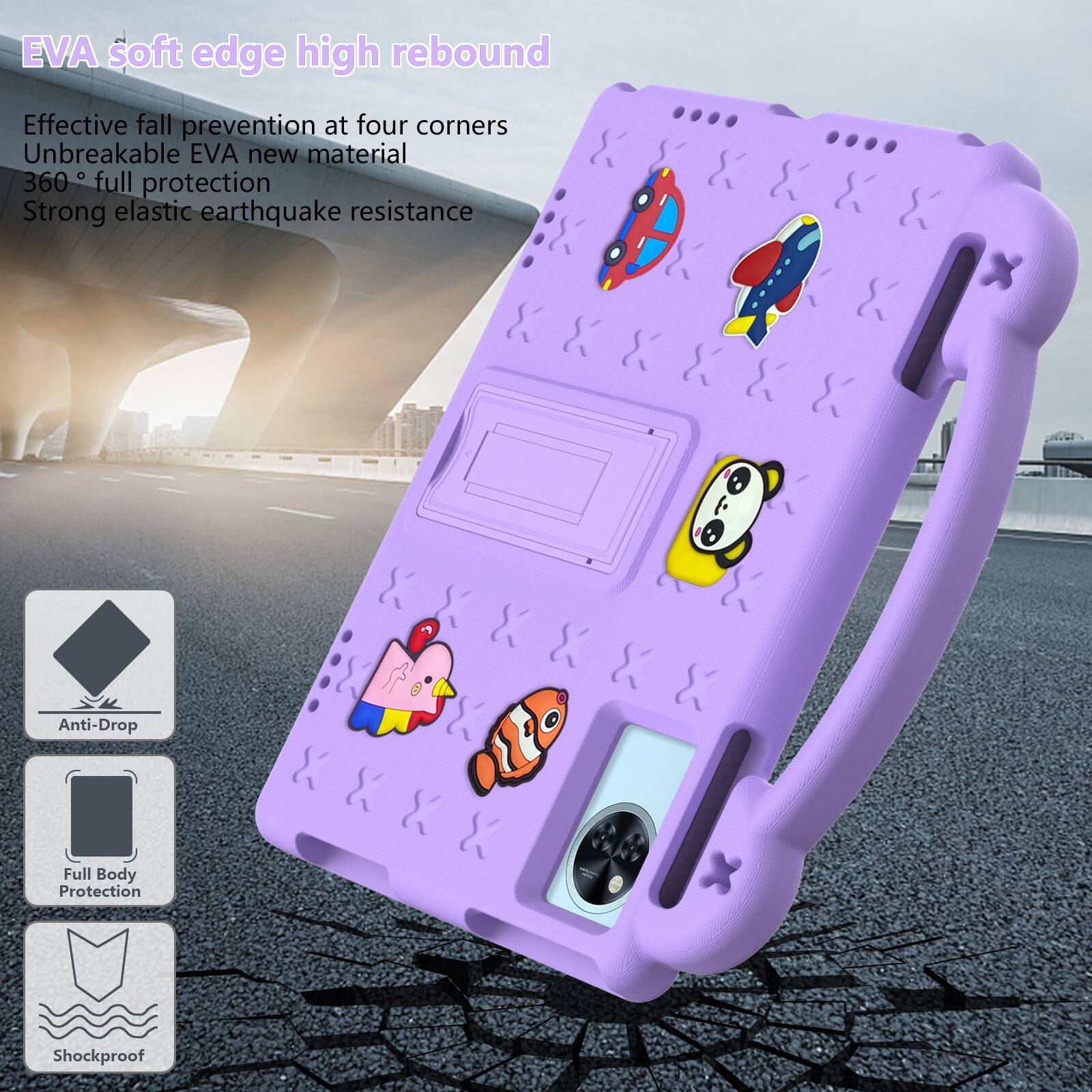 EVA soft edge high rebound  
Effective fall prevention at four corners  
Unbreakable EVA new material  
360° full protection  
Strong elastic earthquake resistance  

Anti-Drop  
Full Body Protection  
Shockproof