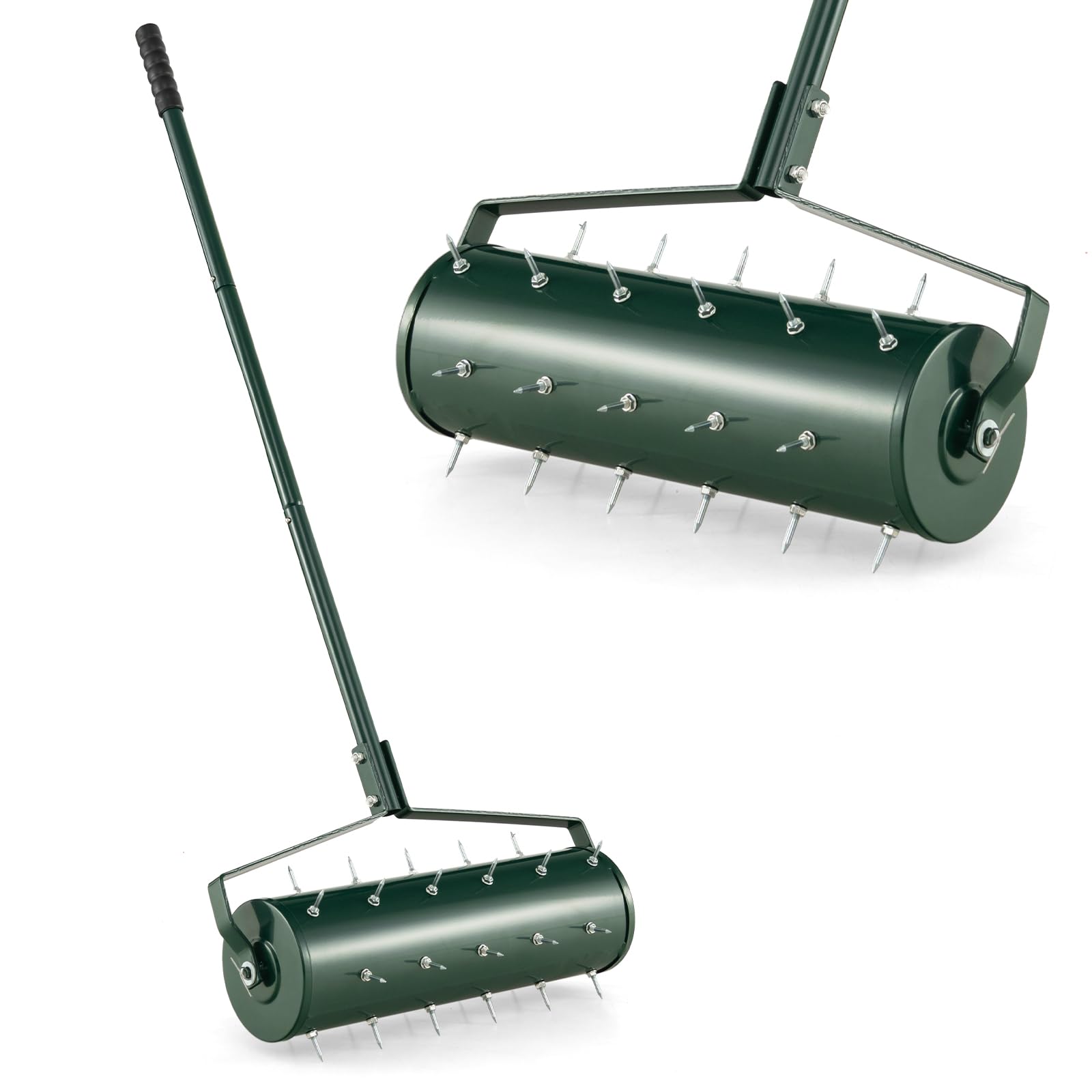 Front. Ecooso - 21-Inch Manual Lawn Aerator with Detachable Handle Fillable with Sand or Stone for Stability - Green.