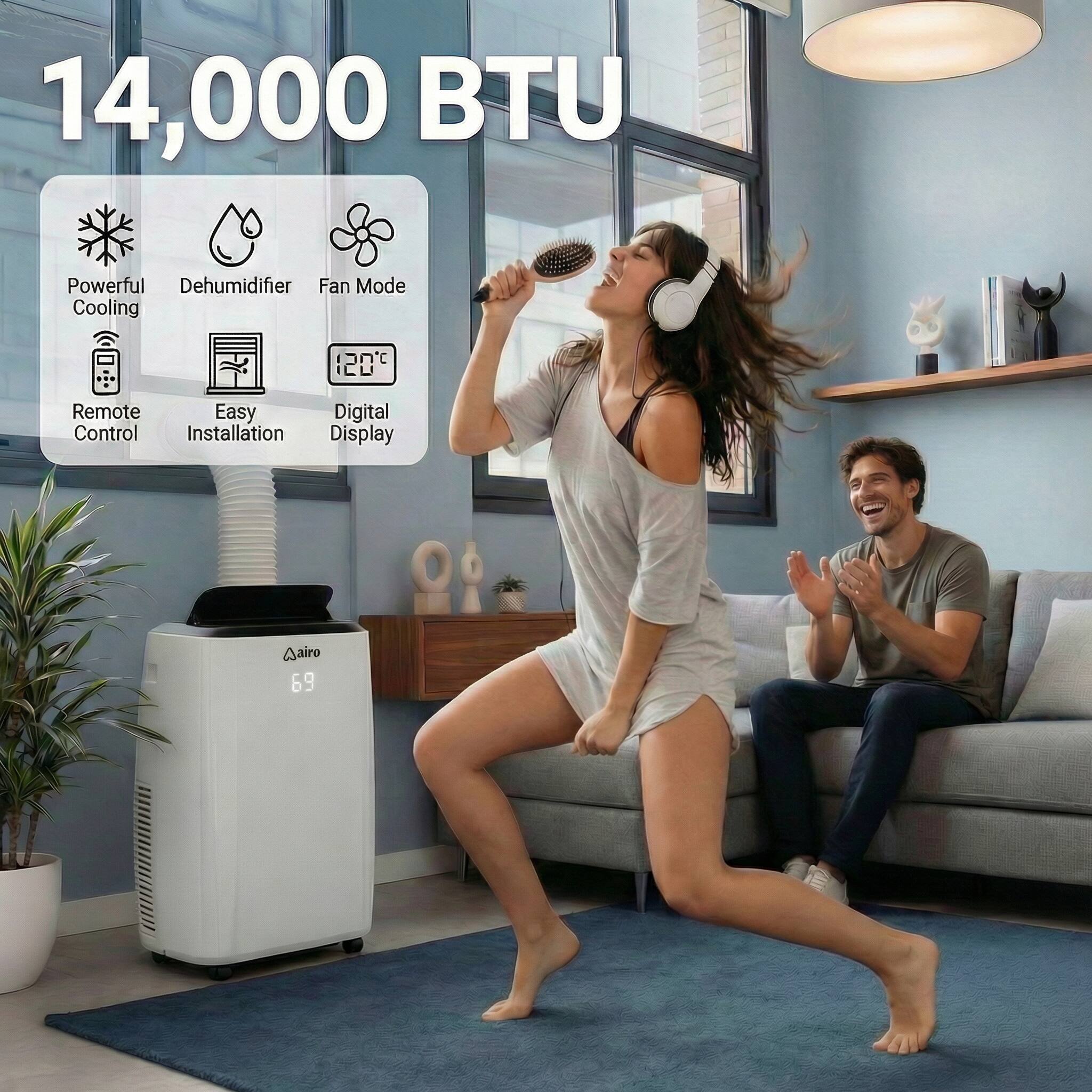 14,000 BTU Powerful Dehumidifier Fan Mode Cooling 120C Remote Easy Digital Control Installation Display airo 69