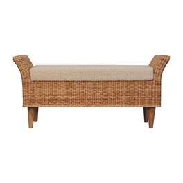 Artisan Furniture - Solid Wood Riviera Woven Bench, Upholstered - Brown & Cream
