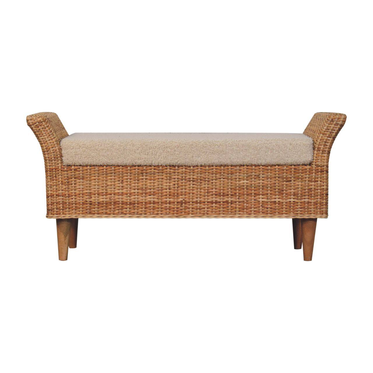 Front. Artisan Furniture - Artisan Furniture Solid Wood Riviera Woven Bench, Upholstered, Brown & Cream - Brown & Cream.