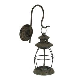Zeckos - Distressed Metal Wall Mounted Railroad Lantern Hanging Candle Sconce Black - White