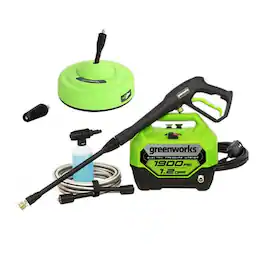 Refurbished Excellent - Open Box Greenworks 1900 PSI 1.2 GPM Electric Pressure Washer with 11" Surface Cleaner and Soap Applicator Combo Kit - Green