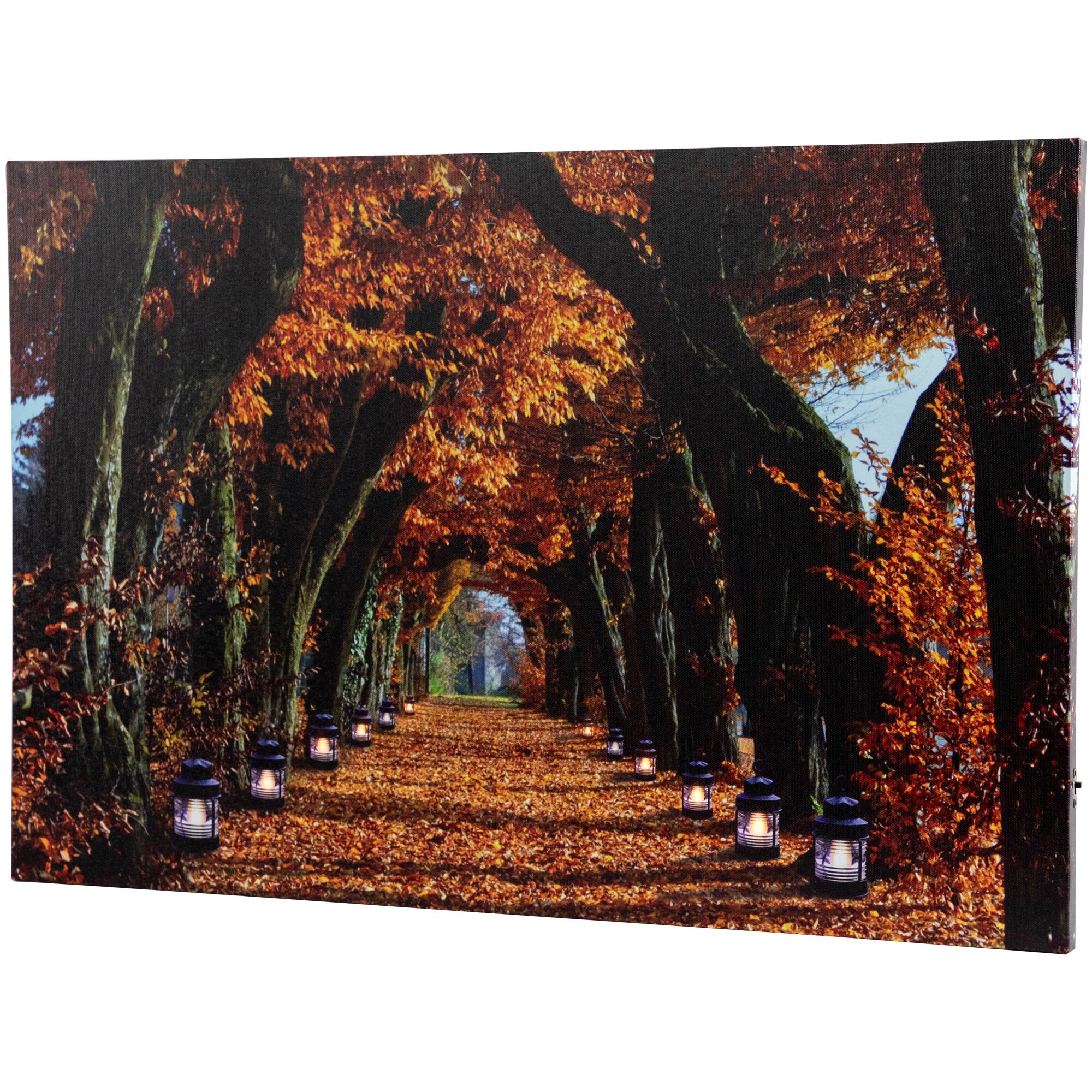 Front. Northlight - LED Lighted Autumn Trees Archway Fall Harvest Canvas Wall Art - 23.5" x 15.5" - Orange.