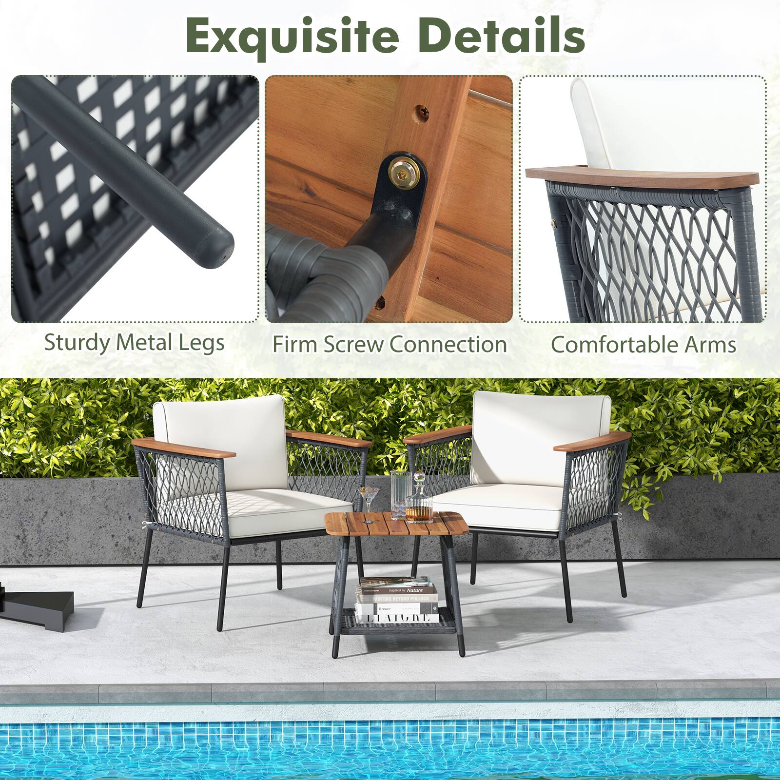 Exquisite Details
Sturdy Metal Legs
Firm Screw Connection
Comfortable Arms