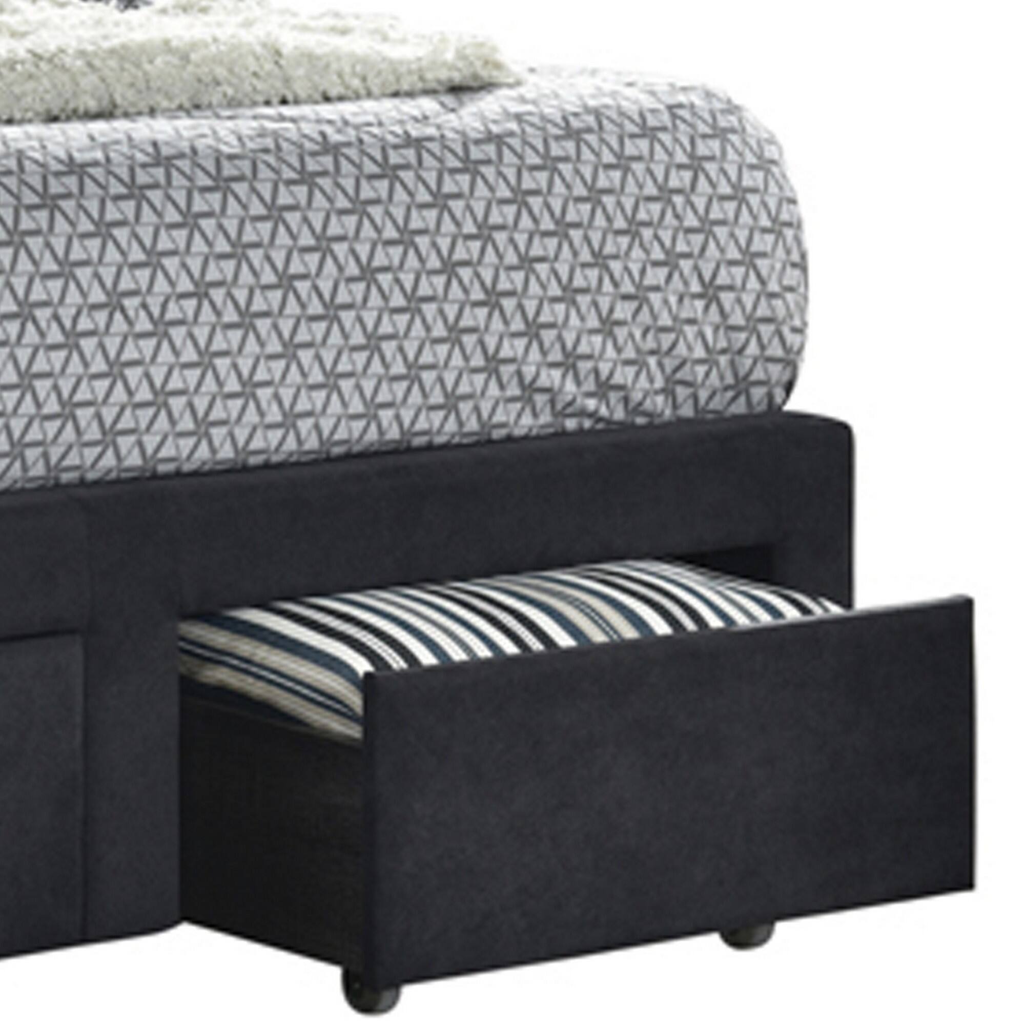 Alt View 1. Manhattan Lane - Fabric Upholstered Wooden Eastern King Size Bed with Bottom Drawers - Black.