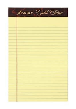 Ampad - Gold Fibre Notepads, 5" x 8", College Ruled, 50 Sheets/Pad, 12 Pads/Pack - Canary