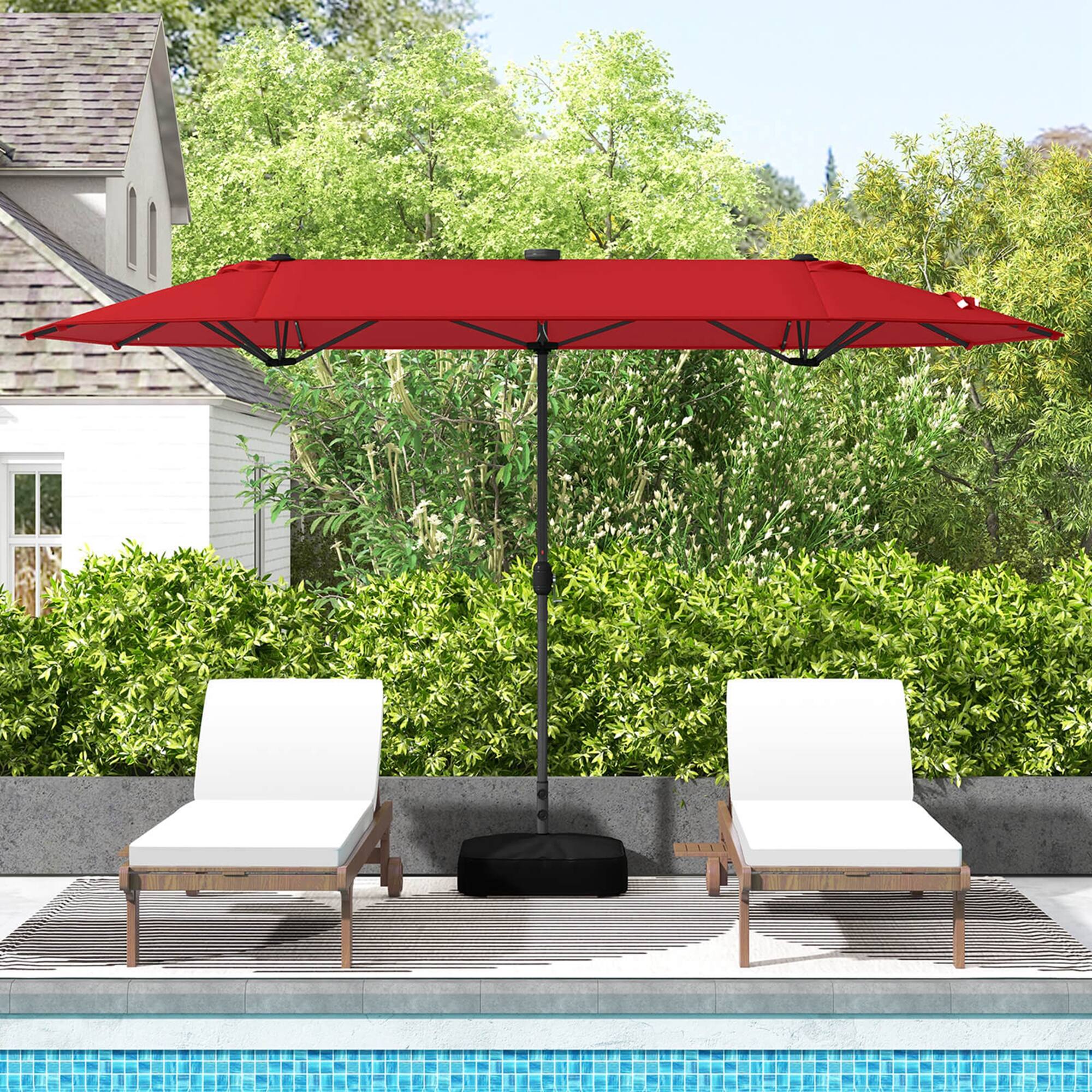 Alt View 1. Costway - Costway 13FT Double-sided Patio Umbrella with Solar Lights Crank Handle Umbrella Base - Wine.