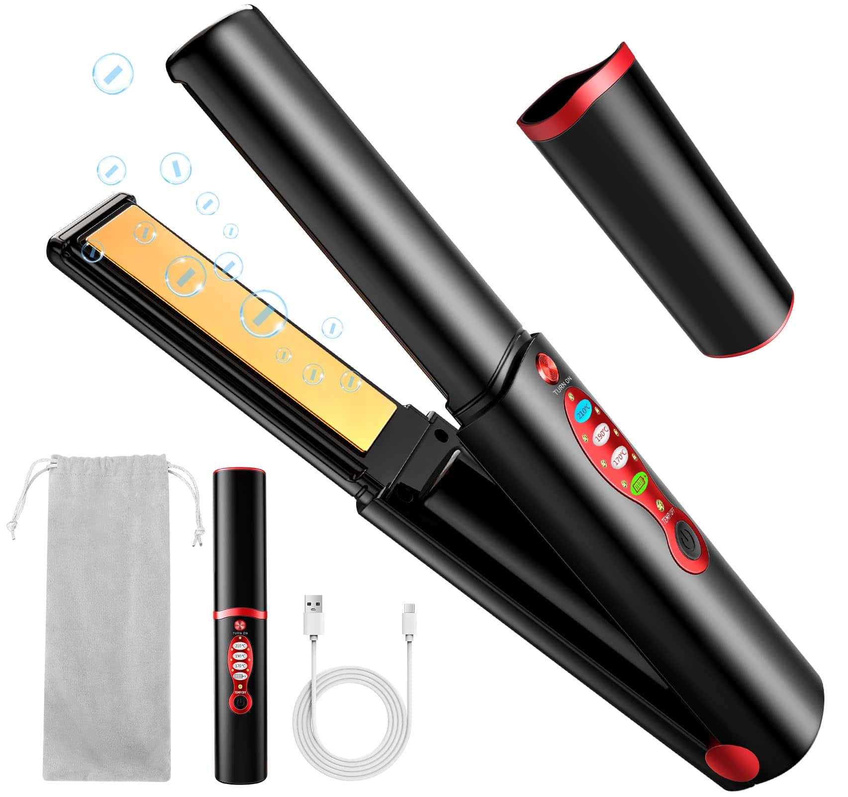 Reds Spade - Cordless Titanium Hair Straightener And Curler Mini Portable Usb Rechargeable Fast Heat Up Flat Iron With - Default