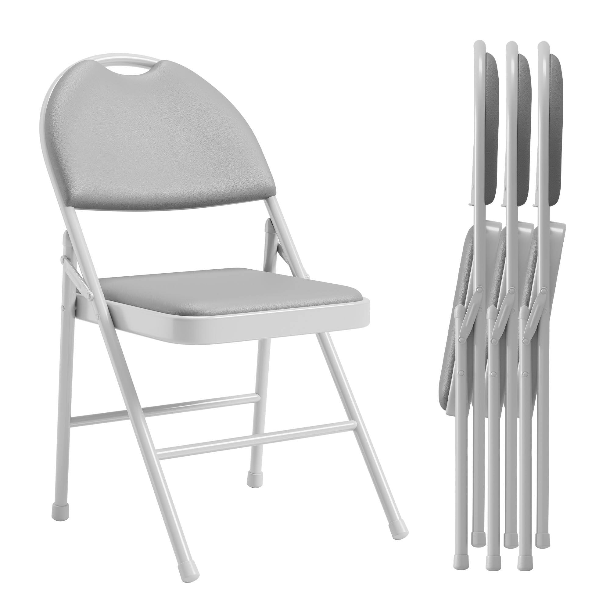 Alt View 4. Acekool - Folding Chairs 2 Pack with PU Leather Padded Cushion, Metal Commercial Stackable Guest Chairs - Gray.