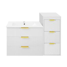 Boyel Living - 24 Inch Wall Mounted Modern Bathroom Vanity with Ceramic Sink and Side Cabinet - White