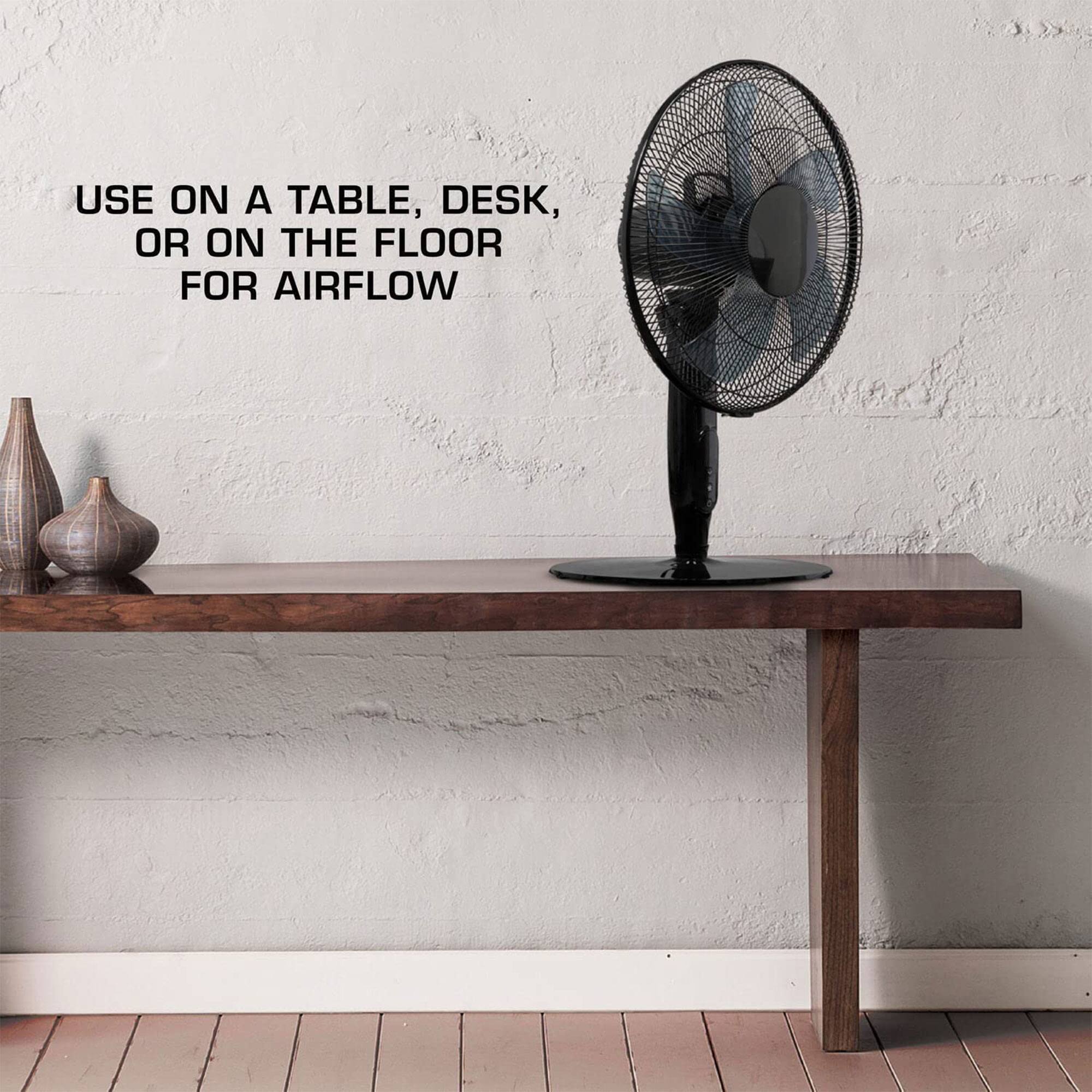 USE ON A TABLE, DESK, OR ON THE FLOOR FOR AIRFLOW