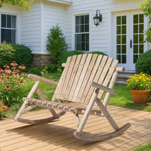 Alt View 9. Winado - 38in 1PC Wooden Rocking Chair Adirondack Rustic with High Back, Slatted Seat, Backrest for Outdoor Garden  Backyard - Natural.