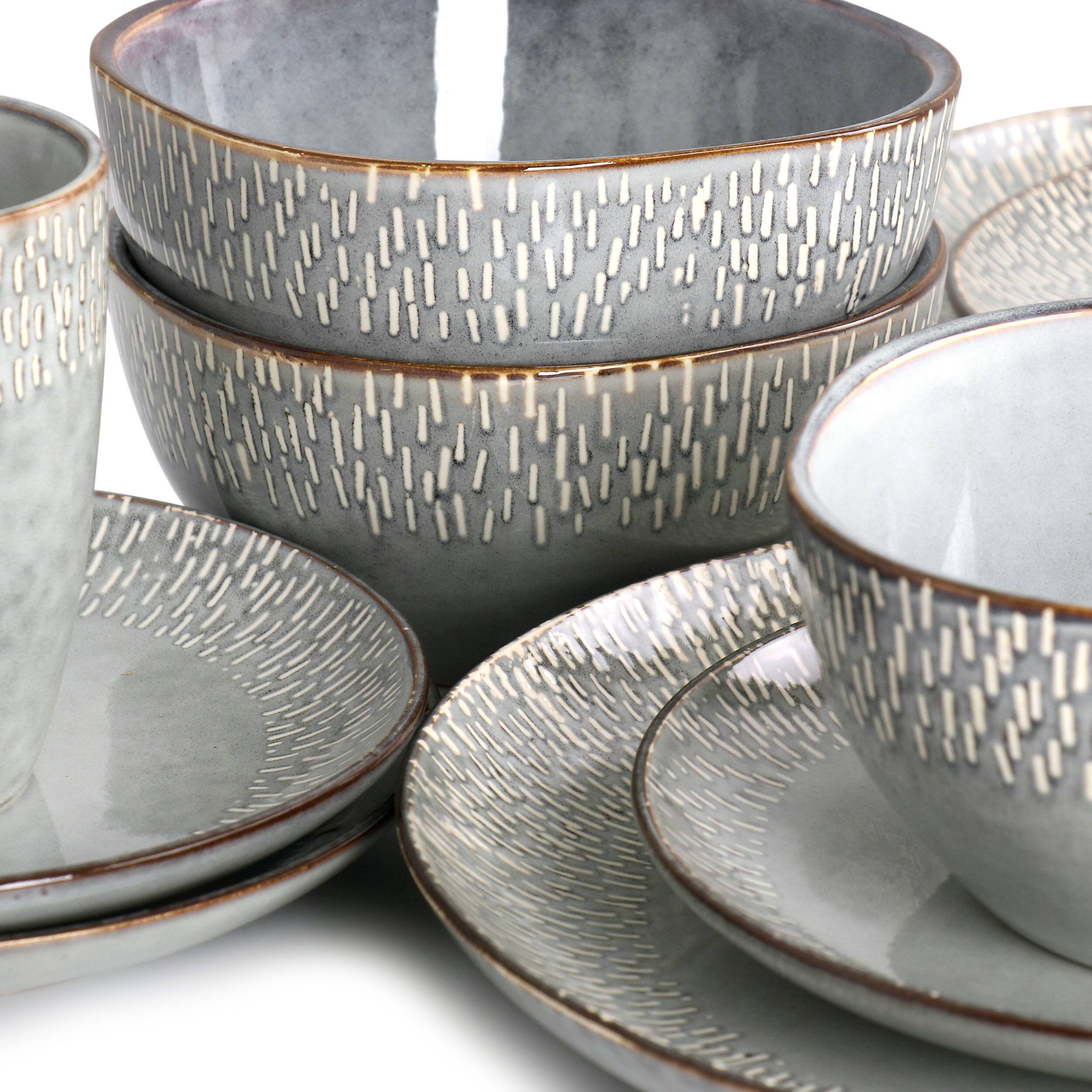 Alt View 5. Meritage - Meritage 16 Piece Reactive Glaze Stoneware Dinnerware Set in Grey - Gray.