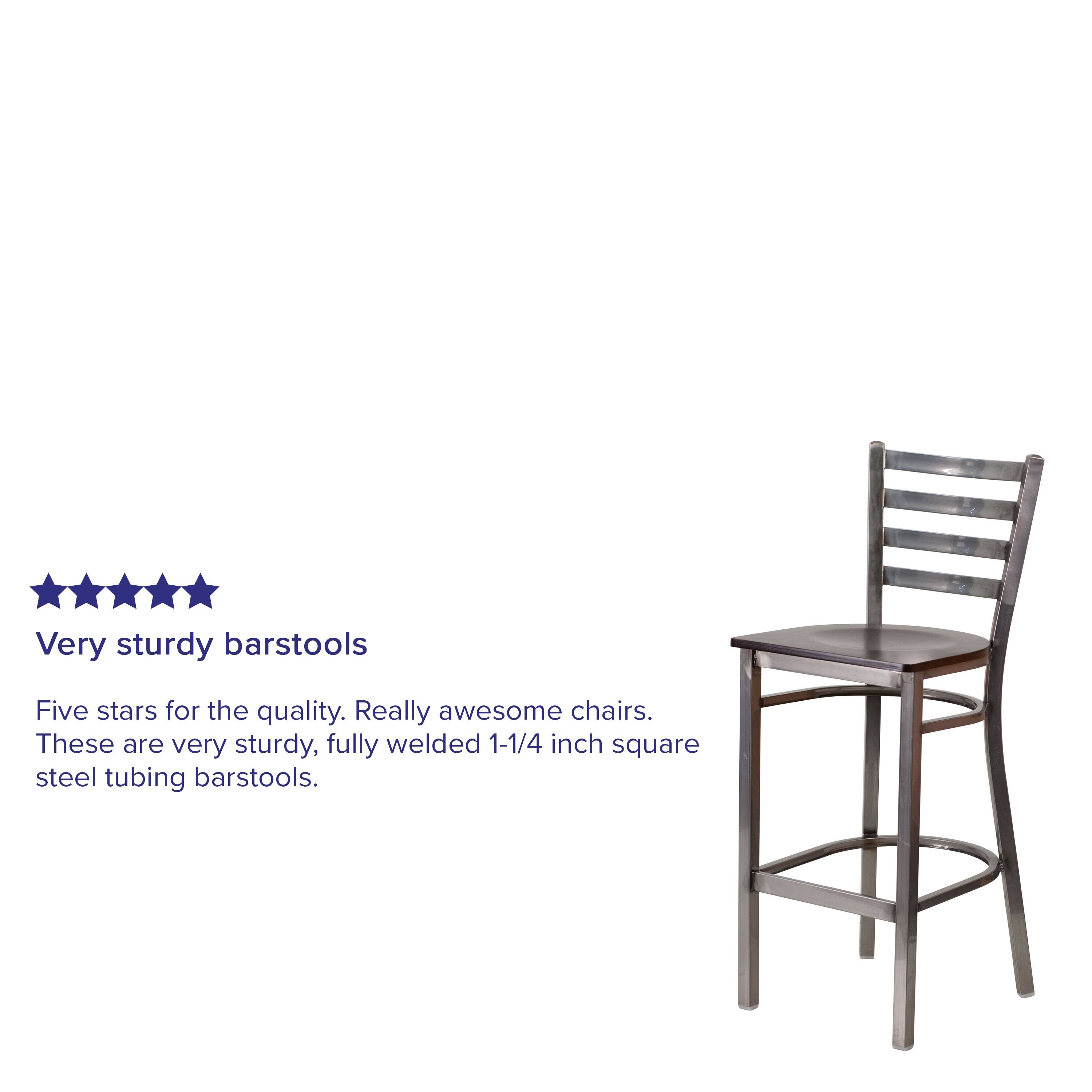Very sturdy barstools

Five stars for the quality. Really awesome chairs. These are very sturdy, fully welded 1-1/4 inch square steel tubing barstools.