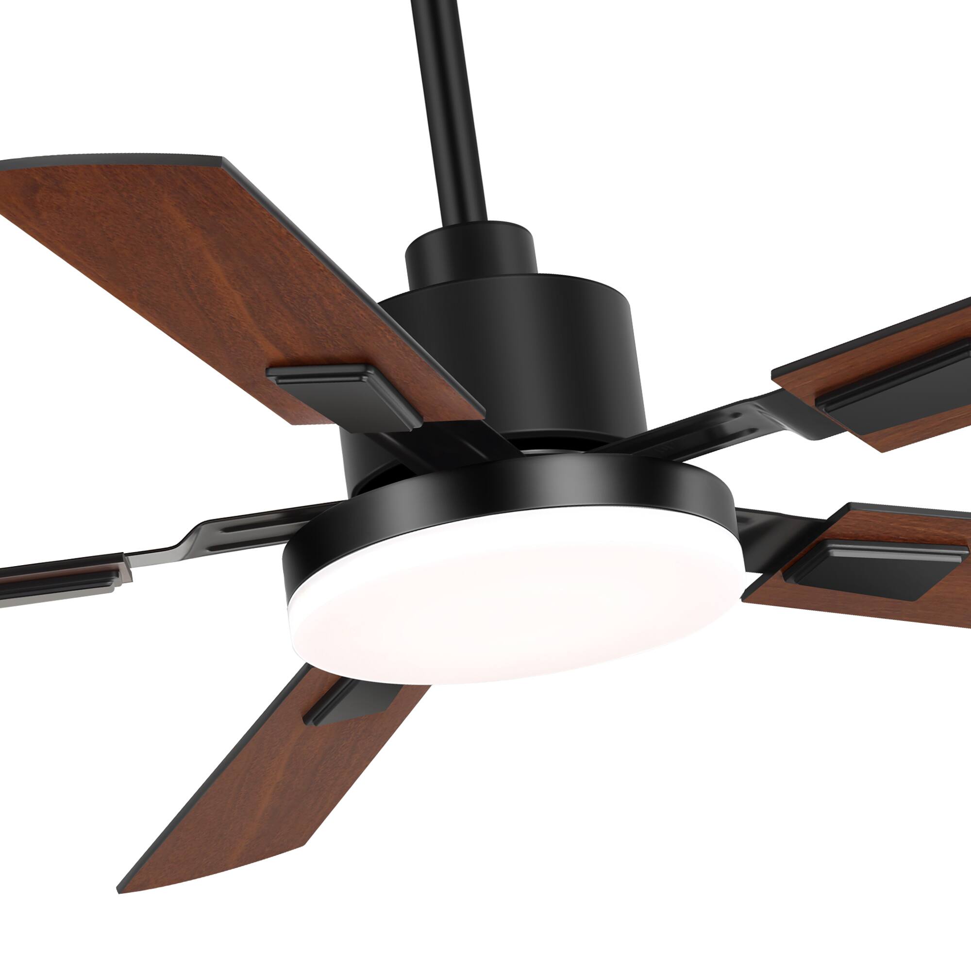 Alt View 7. Breezary - 52-in Indoor Ceiling Fan with Light, DC Motor, 6-Speed Remote, 3-Color LED, Reversible Blades, 5"/10" Downrods - Black and Wood Finish.