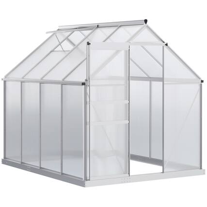 Front. Outsunny - 8' x 6' x 6.5' Polycarbonate Greenhouse with Adjustable Roof Vent, Walk-in Heavy Duty Greenhouse with Aluminum Frame.