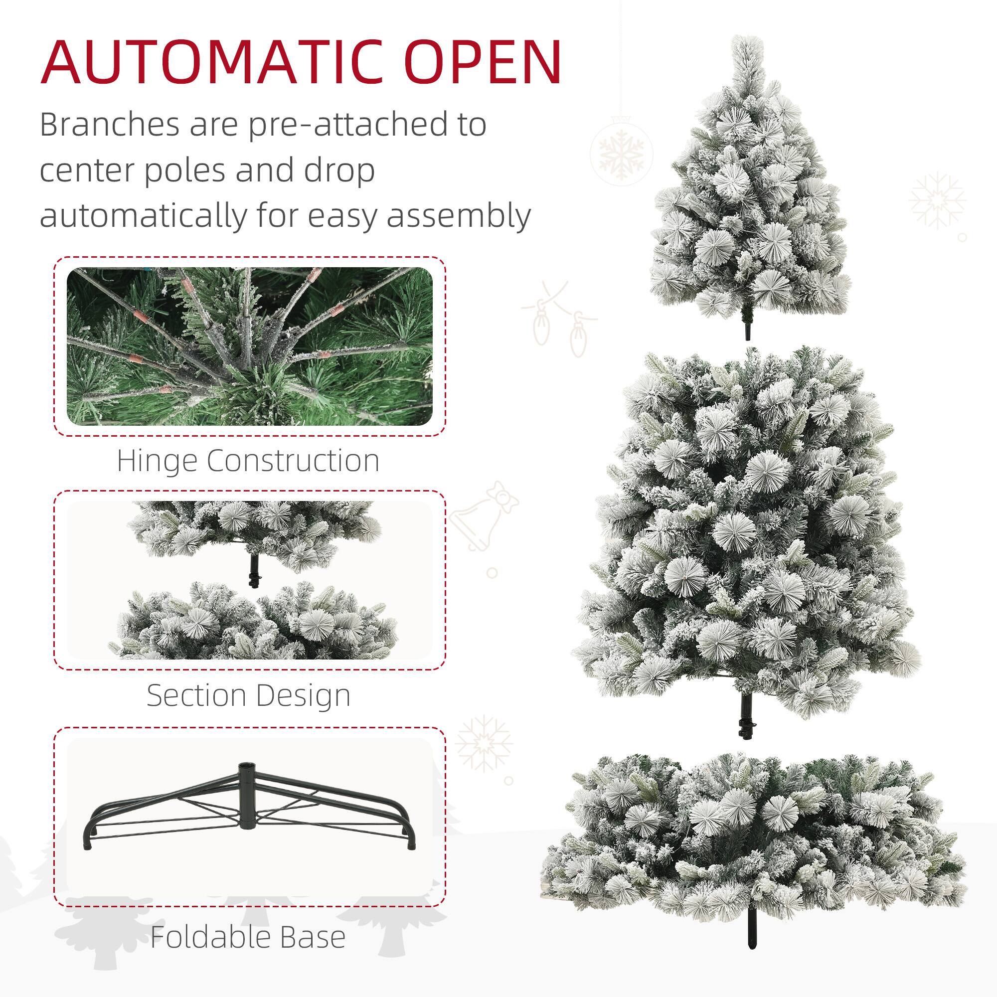**AUTOMATIC OPEN**

Branches are pre-attached to center poles and drop automatically for easy assembly

- Hinge Construction
- Section Design
- Foldable Base