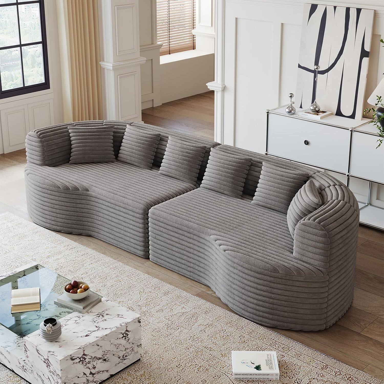 Alt View 2. Trinkets Crazed - 106.3" Curved Sectional Sofa Oversized Deep Seat Cloud Couch with 6 Pillows - gray.