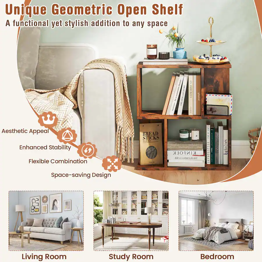 Costway 1 PCS 3 Tier Bookshelf Geometric Bookcase Side Table with Open ...