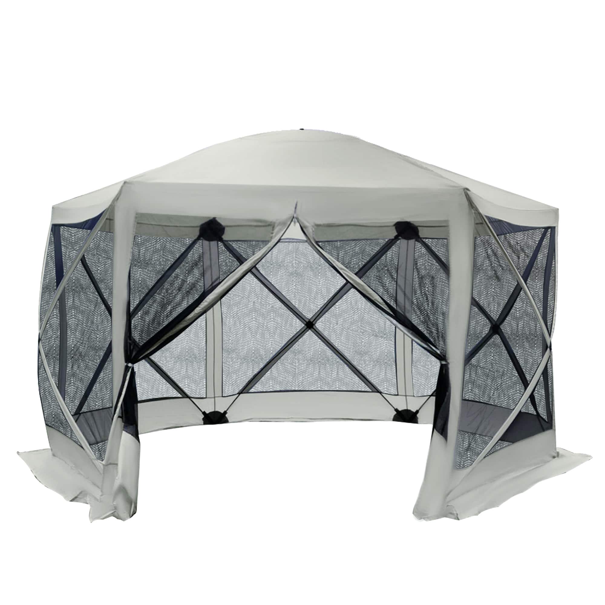 Outsunny - 12' x 12' Hexagon Screen House, Pop Up Tent Portable Gazebo Canopy Shelter with Mesh Netting Walls - Beige