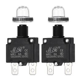 Unique Bargains - 2pcs 8A Push Button Circuit Breaker, 125/250V AC,32V DC, Manual Reset Thermal Overload Protector, Waterproof Caps - Black