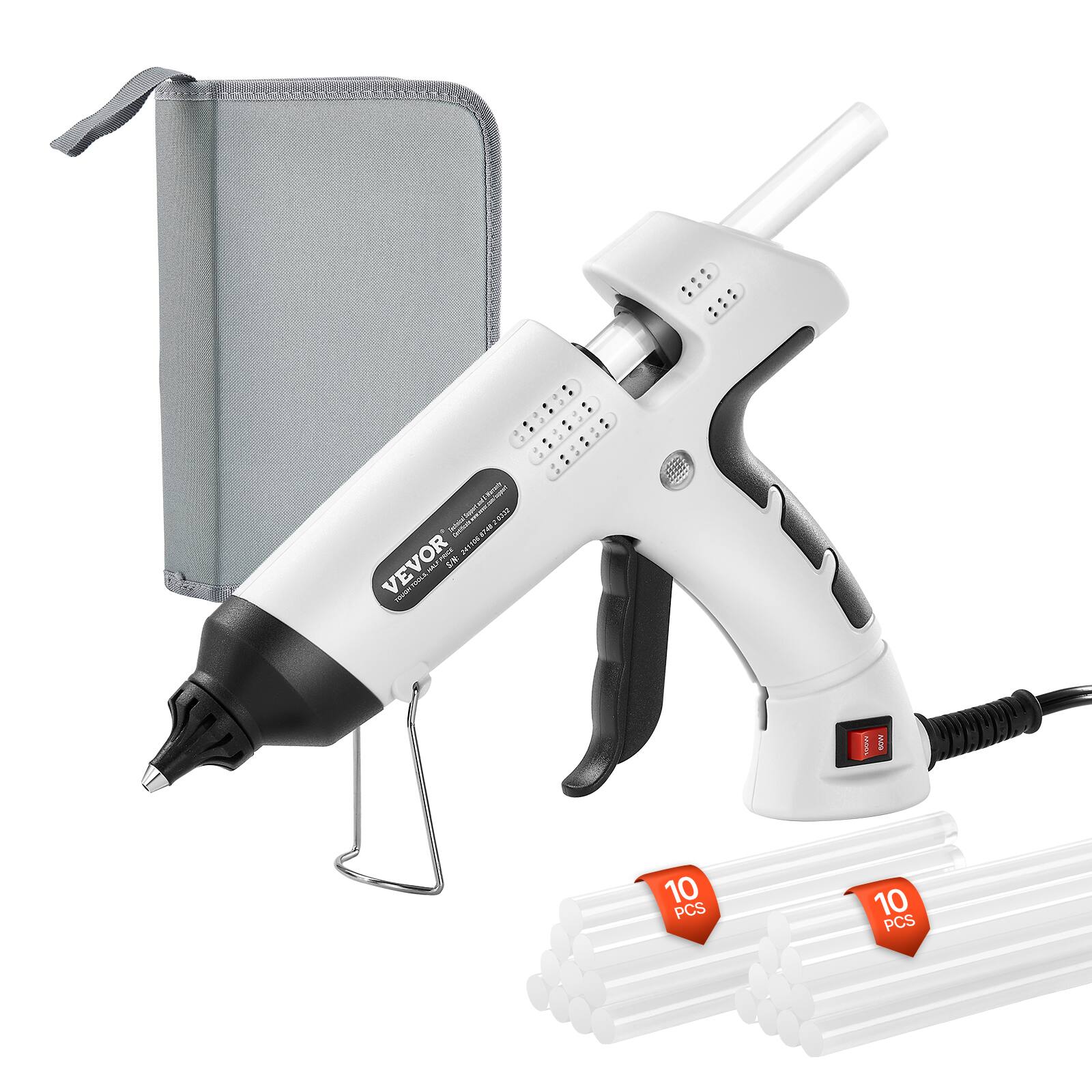 VEVOR - Hot Glue Gun, 60/100W Dual Power, Mini Hot Glue Gun with 20 Premium Glue Sticks and Oxford Cloth Bag - White