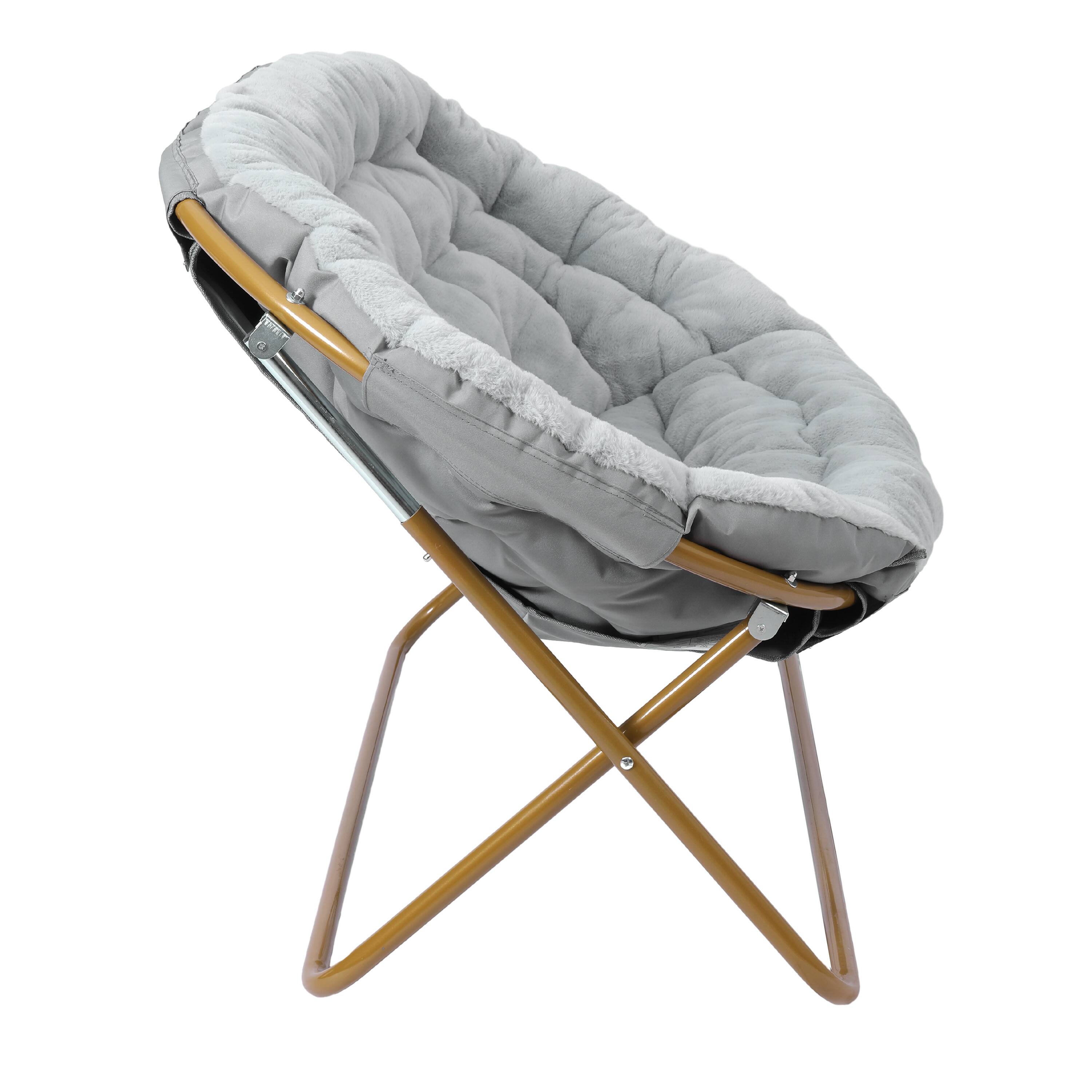 Alt View 8. Emma + Oliver - Janey Folding Double Saucer Chair with 2 Ottomans and Steel Frame for Dorm or Bedroom - Gray Fabric/Soft Gold Frame.