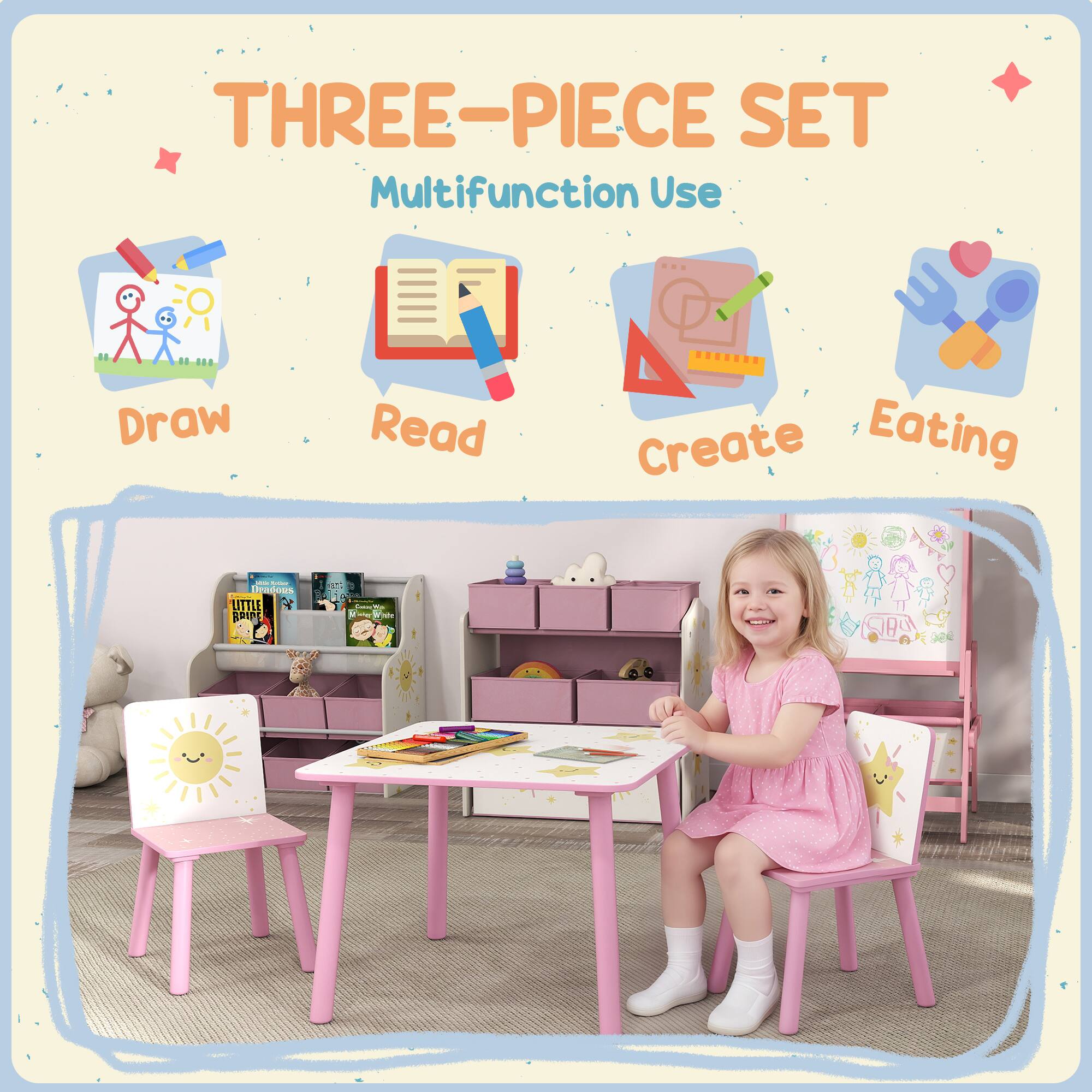 THREE-PIECE SET  
Multifunction Use

Draw  
Read  
Create  
Eating