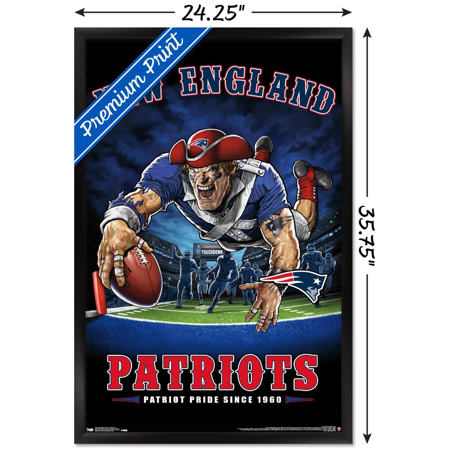 24.25" x 35.75"  
Premium Print  
ENGLAND  
TOUCHDOWN  
PATRIOTS  
PATRIOT PRIDE SINCE 1960