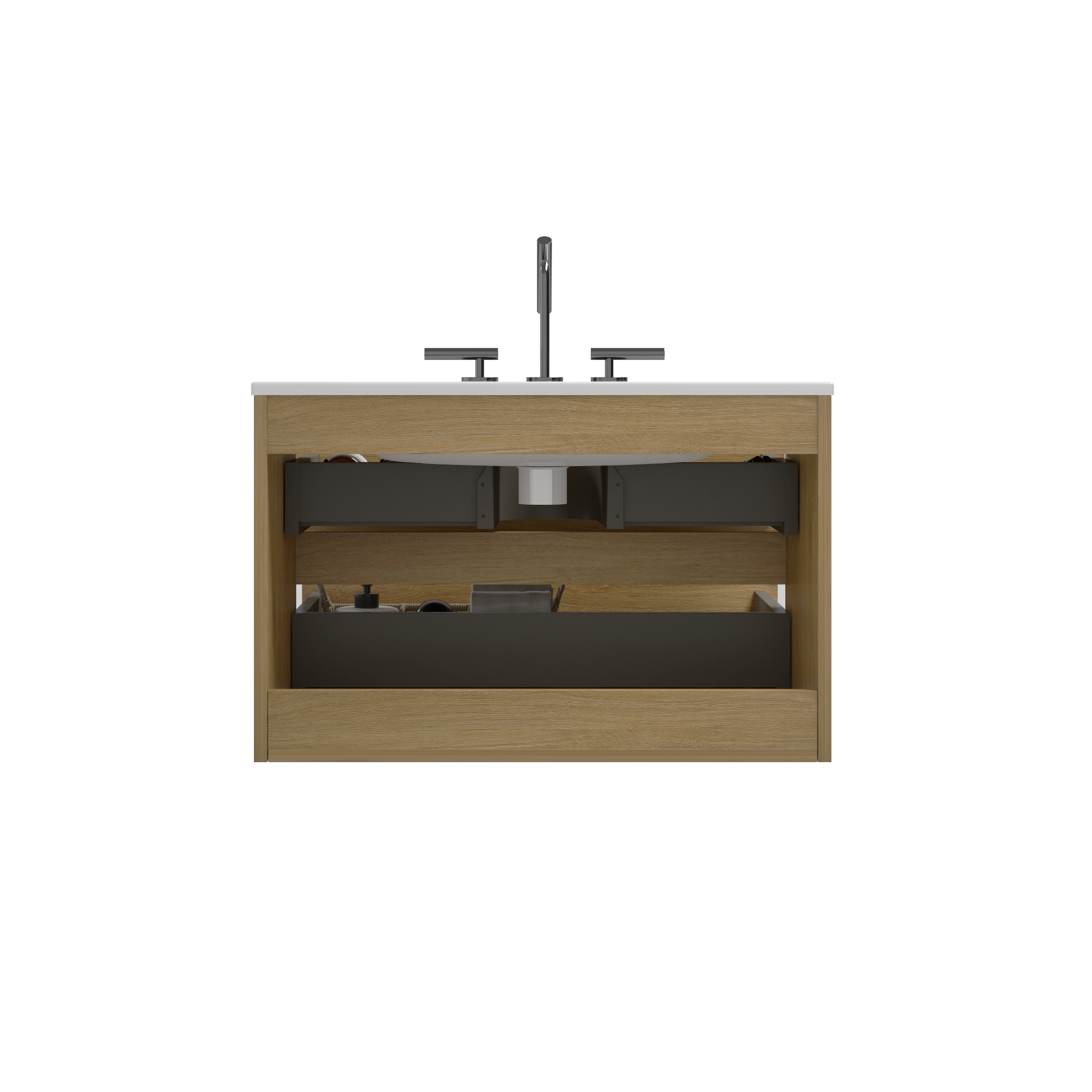 Alt View 5. Boyel Living - 30 Inch Natural Oak Bathroom Vanity with Ceramic Sink, Large Storage, Floating Design, Pre-Assembled - Oak.