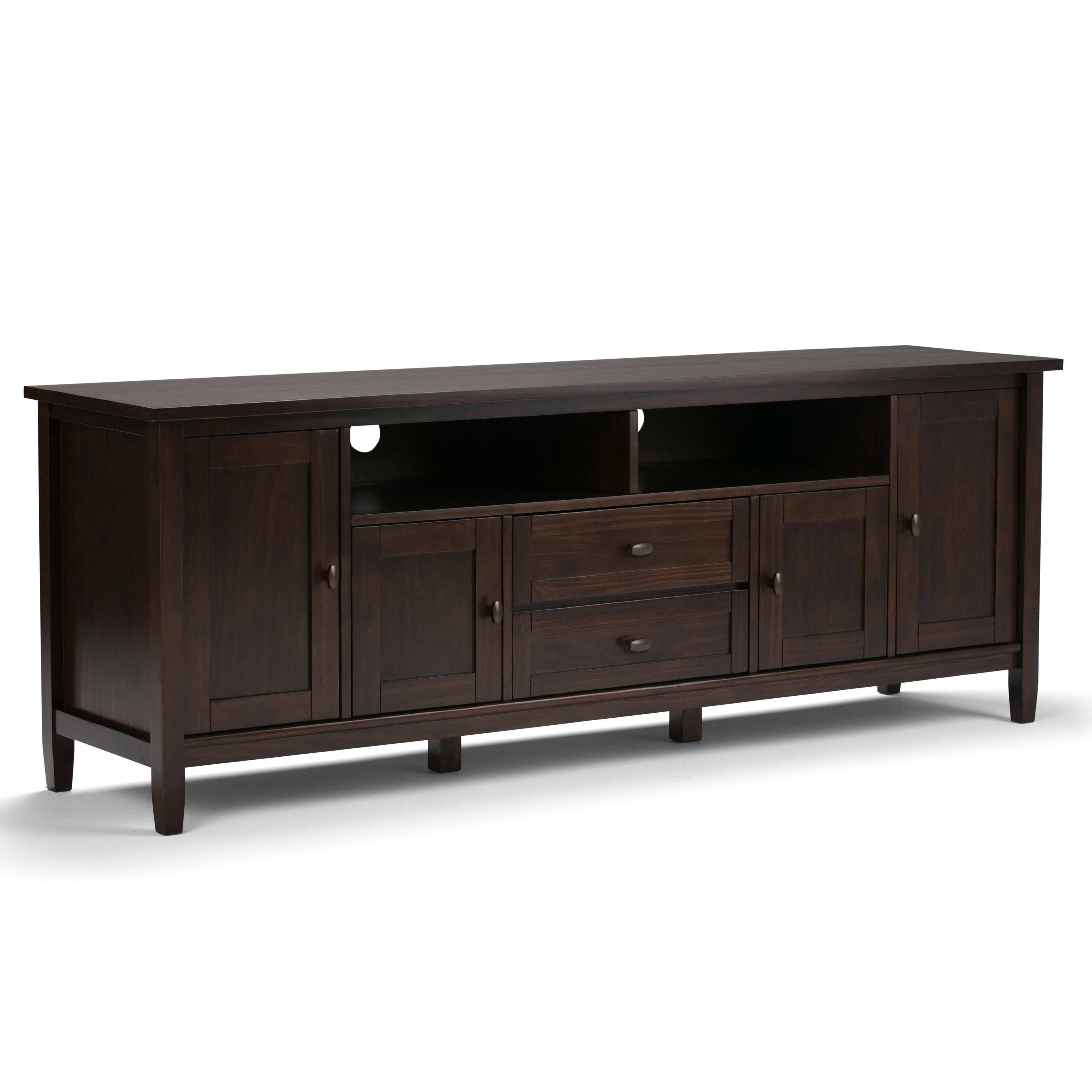 Alt View 2. Simpli Home - Warm Shaker 72 inch TV Stand with 26 inch Bookcases (Set of 3) - Tobacco Brown.