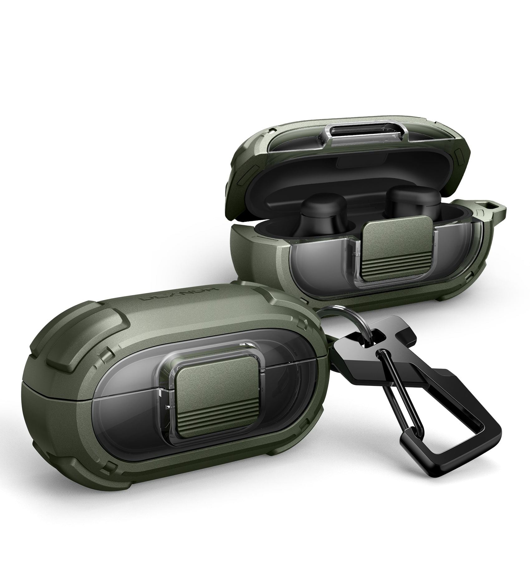 Dexnor - For Beats Solo Buds Case with Drop-Proof Lock, Shockproof Bumper Cover with Carabiner & Keyring & Cleaner Kit