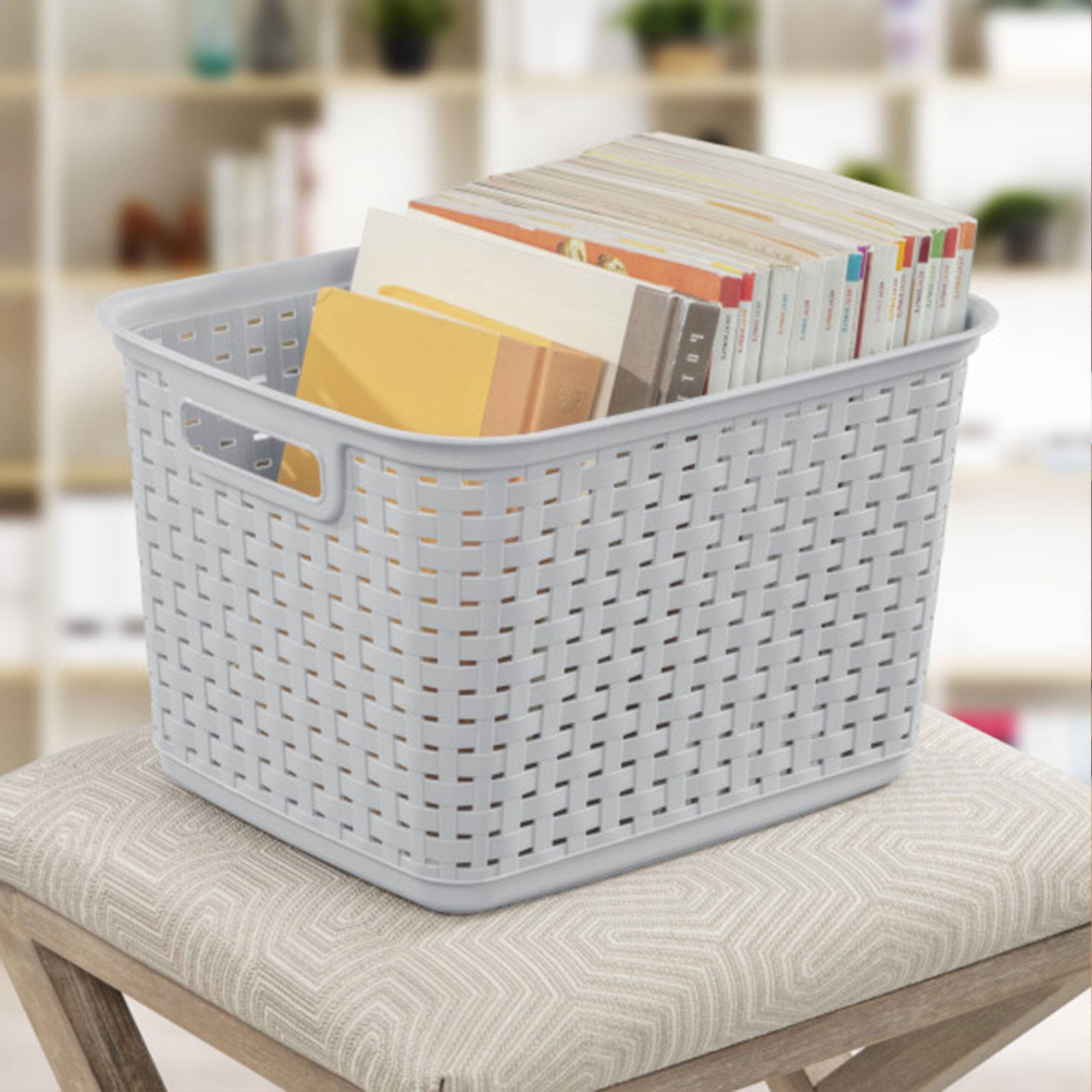 Alt View 2. Sterilite - Sterilite Tall Wicker Weave Plastic Laundry Hamper Storage Basket, Gray (6 Pack) - Gray.