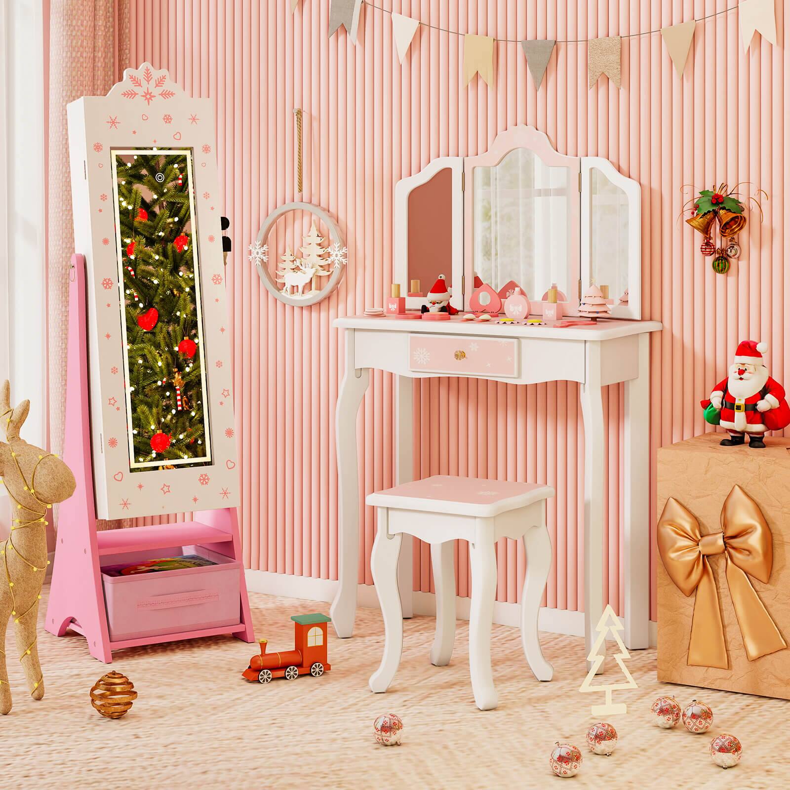 Alt View 4. Costway - Costway Kids Jewelry Armoire with 3-Color Lighted Full Length Mirror & Inside Led Lights - White.