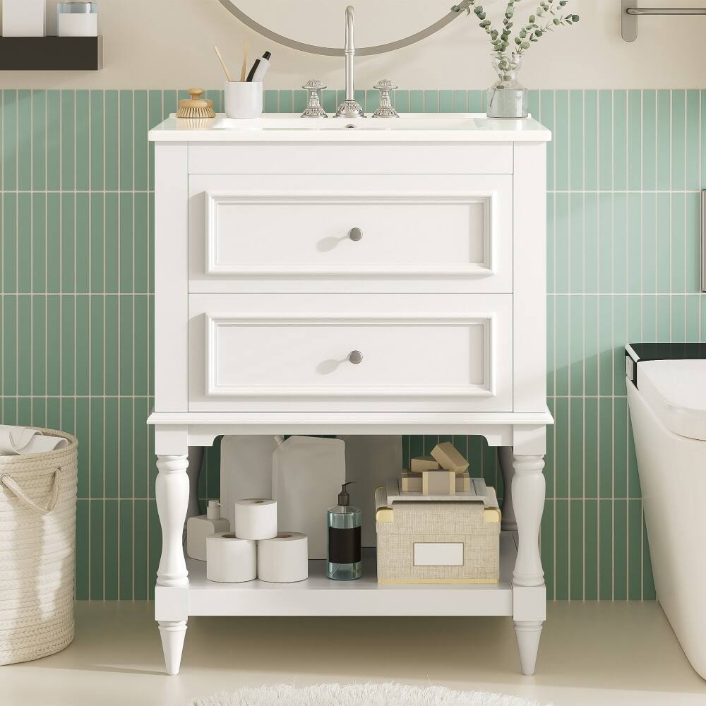 Front. Loheer - Loheer 24 inch bathroom vanity with sink White Open Shelf - White.