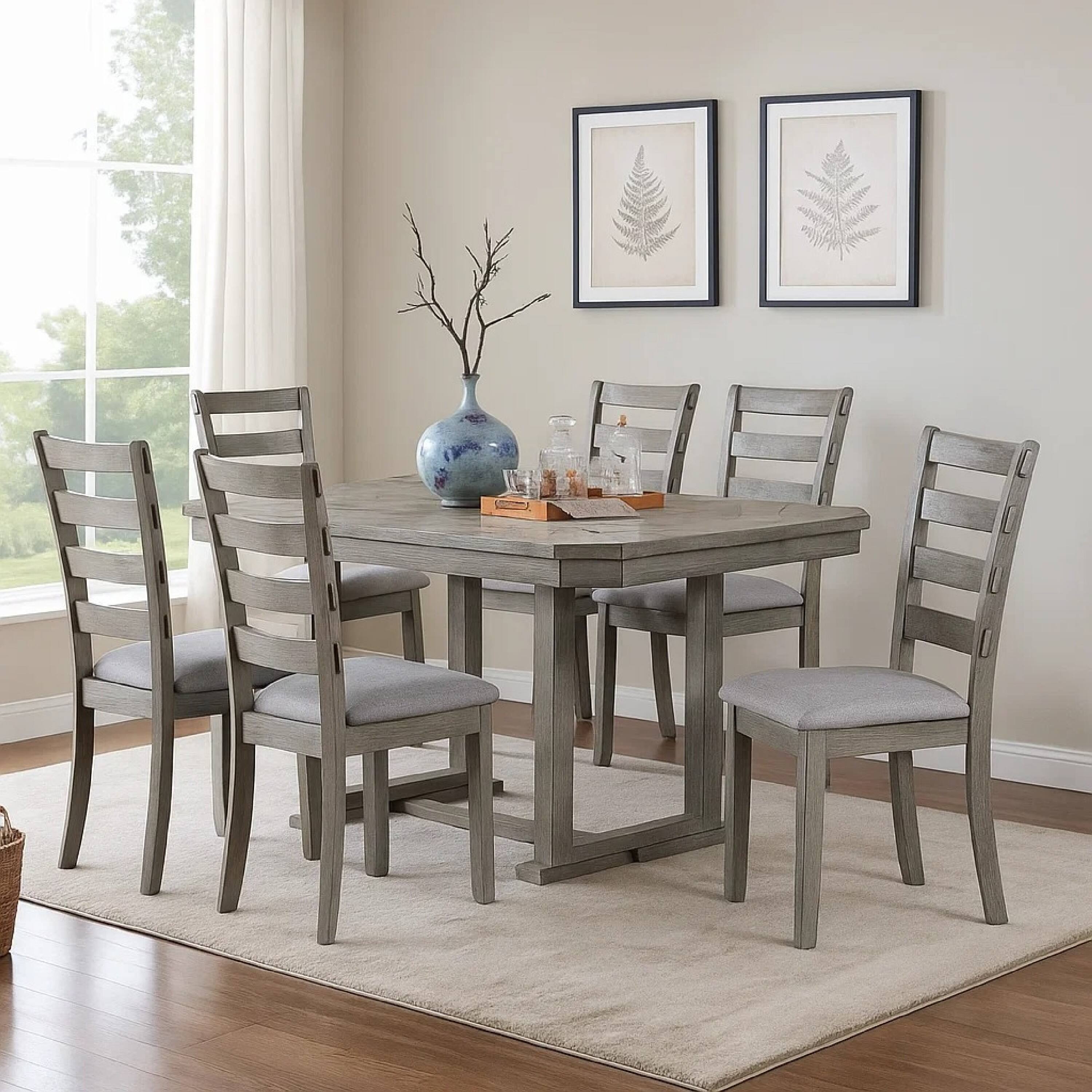 Alt View 5. Manhattan Lane - Lais 7pc Dining Table Set with 6 Ladderback Chairs - Gray.