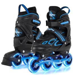 Costway - Adjustable Kids' Inline Skates Ages 7-9 4 Sizes Adjustable Blade Roller with Light-up Wheels - Black & Blue