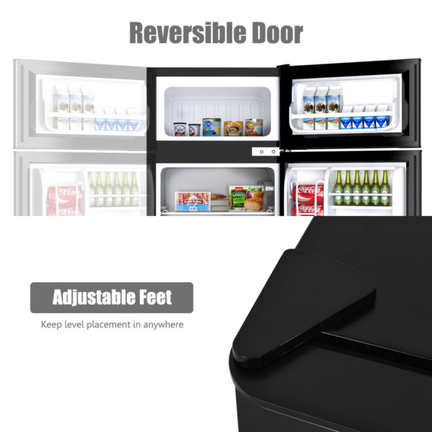 Reversible Door  
Adjustable Feet  
Keep level placement in anywhere