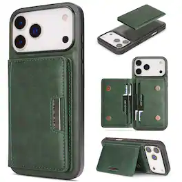 Dteck - For Apple iPhone 17 Pro Max Mag Safe Case,2-in-1 Magnetic Wallet Card Holder PU Leather Silicone Frame Shockproof Cover - Green