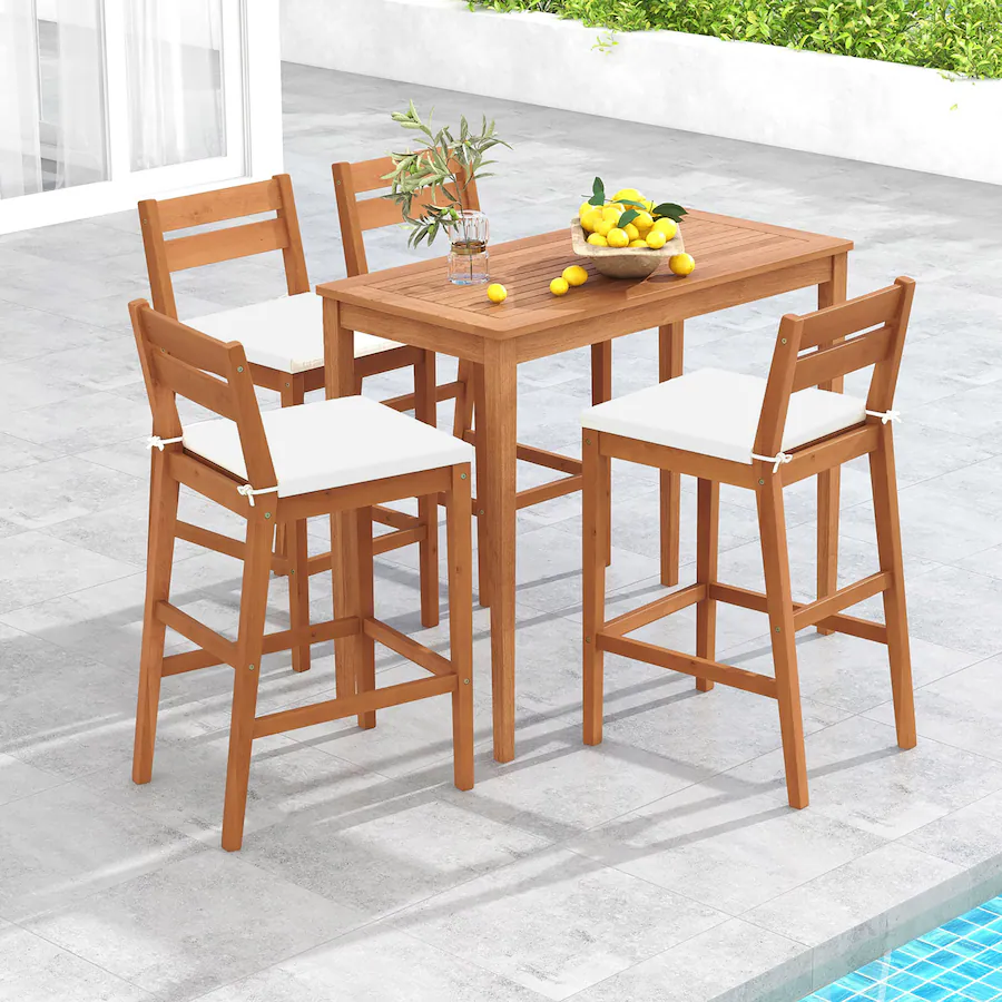 Stools Gymax Patio Eucalyptus Wood Bar Stools Set of 4 Outdoor Bar Height ...