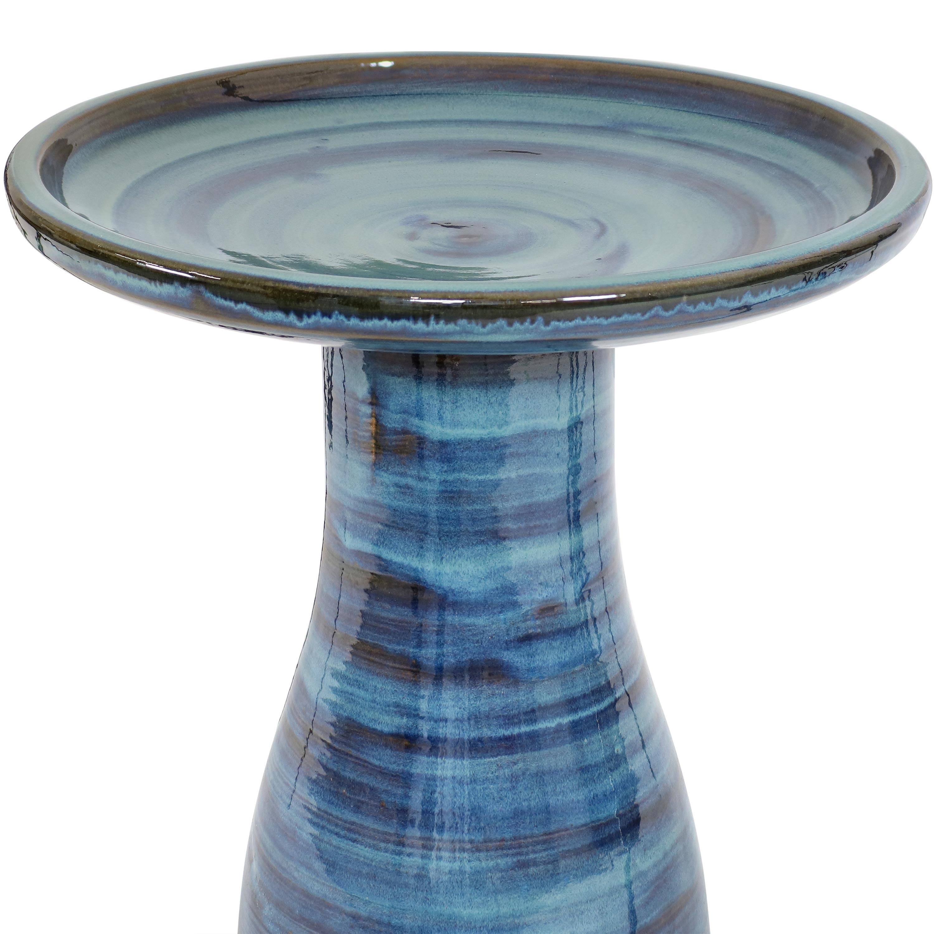 Alt View 9. Sunnydaze - Elegant Glazed Ceramic Bird Bath - 20.5 in - Galaxy Blue.