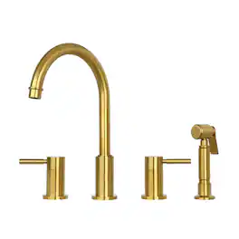 Solid Brass Double-Handle 360° Swivel Widespread Kitchen Faucet with Side Sprayer