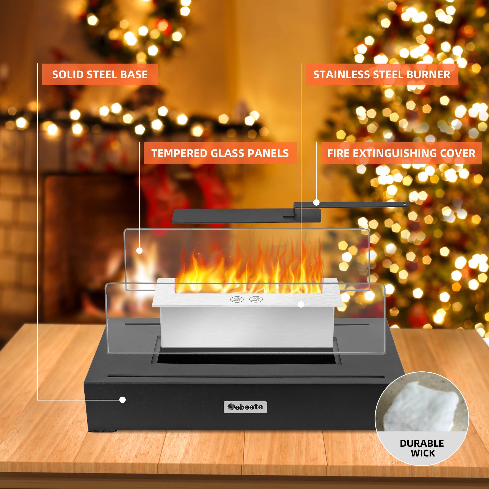 - SOLID STEEL BASE
- TEMPERED GLASS PANELS
- STAINLESS STEEL BURNER
- FIRE EXTINGUISHING COVER
- DURABLE WICK