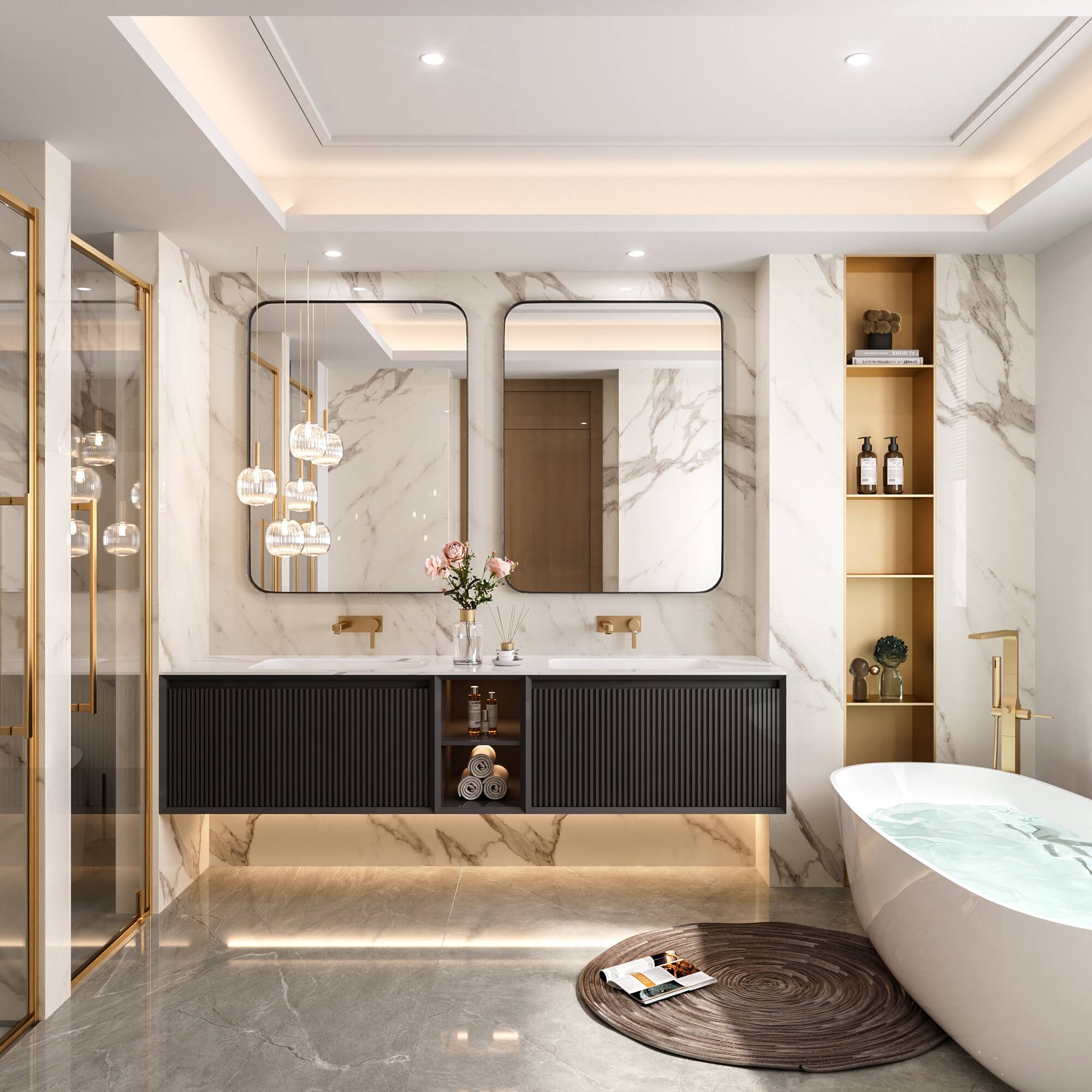 LOVMOR Tempered Glass Rounded Rectangle Framed Wall Mounted Bathroom ...