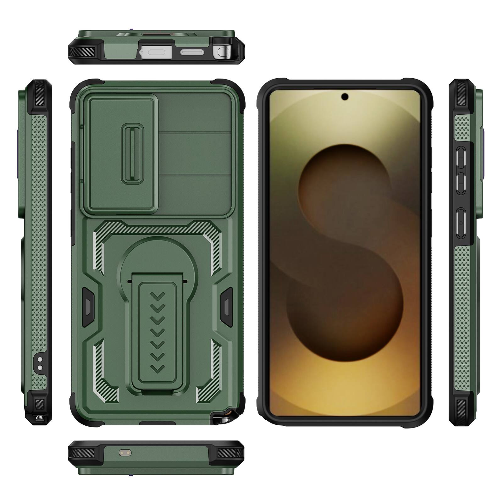 Alt View 4. Dteck - Rugged Stand Case for Samsung Galaxy S26 Ultra,Shockproof Heavy Duty Cover With Sliding Lens Cover+Tempered Glass Flim - Green.