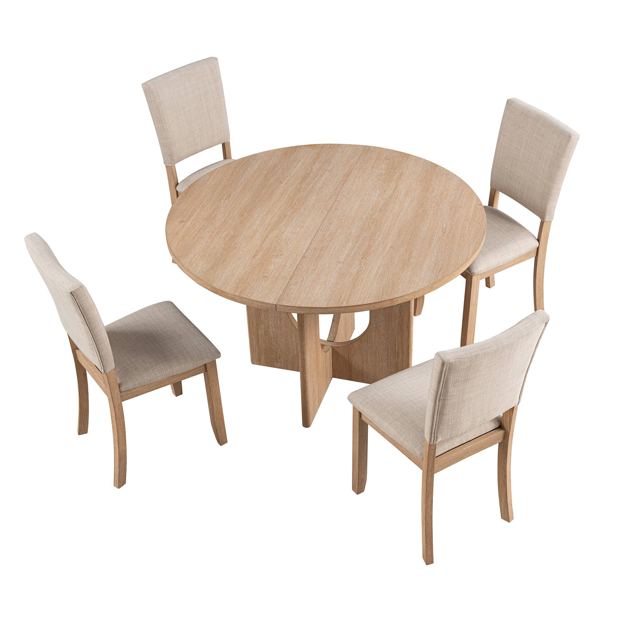 Alt View 2. Parrot Uncle - 47" Round Dining Table with 4 Slat Back Chairs, Rubberwood and Engineered Wood, Suitable for Kitchen or Dining Room - Natural.