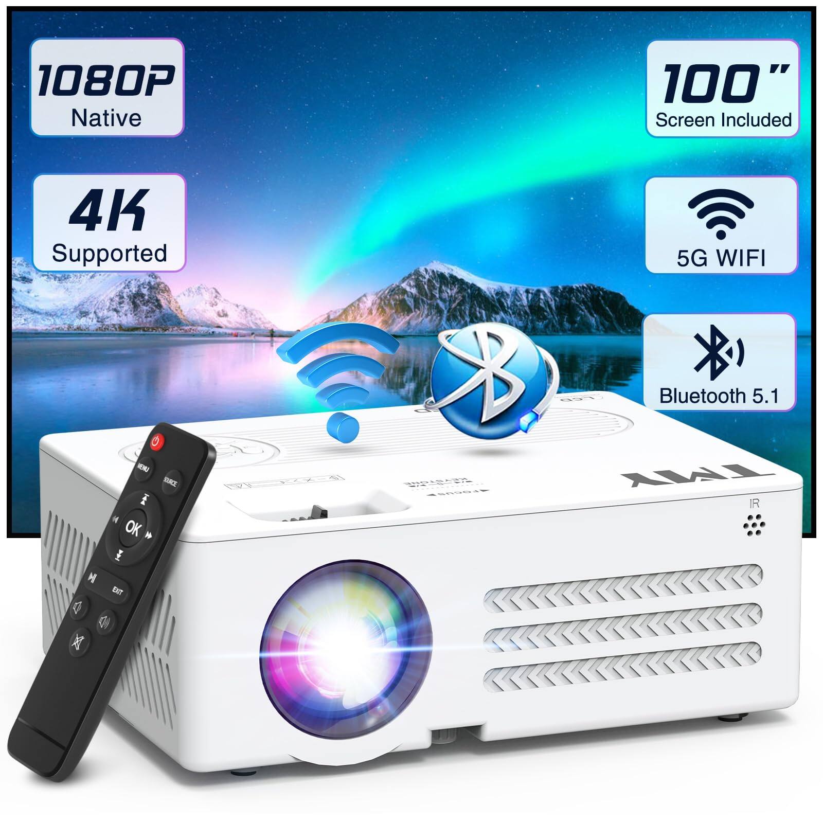1080P Native
4K Supported
100" Screen Included
5G WiFi
Bluetooth 5.1
TMX IR