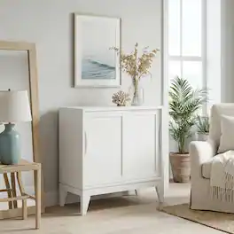 Simpli Home - Harper 30 inch Wide Solid Hardwood Mid-Century Modern Low Storage Cabinet - White